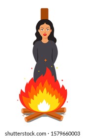 witch burn at the stake. victim of religious error. Flat vector illustration.