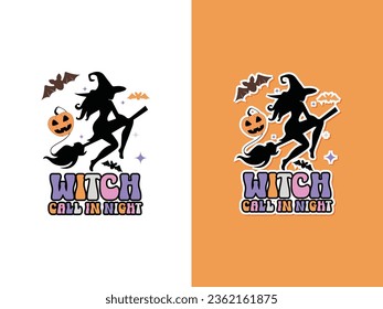 Witch call in night Halloween sublimation vector illustration svg