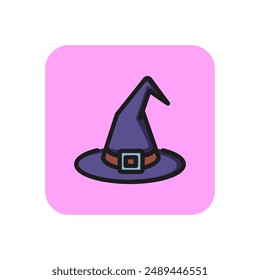 Witch cap line icon. Witchcraft, hat, accessory. Halloween concept. Vector illustration can be used for topics like mystery, costume, fairy