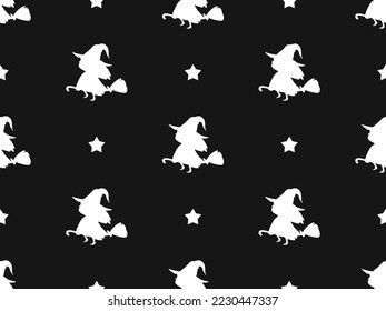 Witch cartoon character seamless pattern on black background