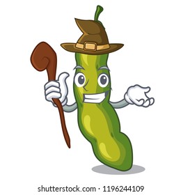 Witch cartoon fresh green beans for cooking