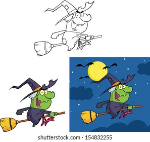 Witch Cartoon Mascot Character. Vector Collection Set 
