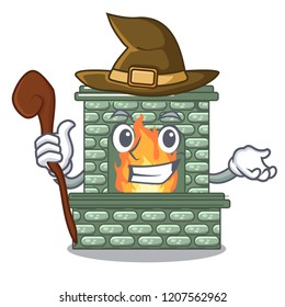 Witch cartoon stone fireplace with the flame