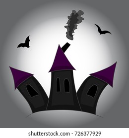 witch castle. a cartoon picture of Halloween. vector illustration. hand drawing