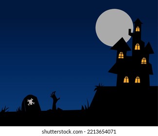 Witch Castle Halloween day background illustration vector with copy space, cantik be used for poster, template, wall art. Blue and black dominant color.