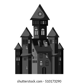 Witch castle icon. Gray monochrome illustration of witch castle vector icon for web