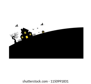 witch and castle on white background, silhouette vectors.