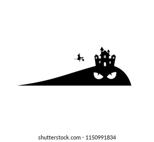 witch and castle on white background, silhouette vectors.