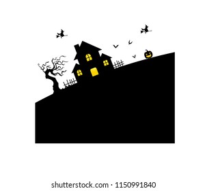witch and castle on white background, silhouette vectors.