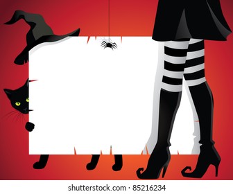 Witch and cat background A witch and her pet cat with space for your message. EPS 8 vector with no open shapes or strokes, grouped for easy editing.