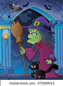 Witch with cat and broom theme image 5 - eps10 vector illustration.