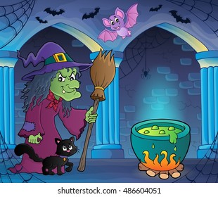 Witch with cat and broom theme image 7 - eps10 vector illustration.