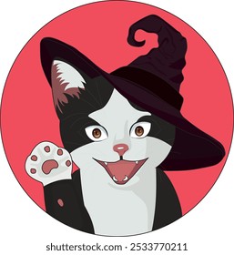 witch cat with creepy smile vector logo 