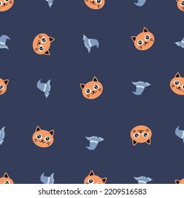 Witch cat and hat Halloween theme doodle cartoon pattern