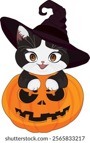 Witch Cat In Hat Halloween Vector