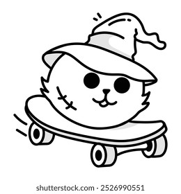 A witch cat icon in drawing style 

