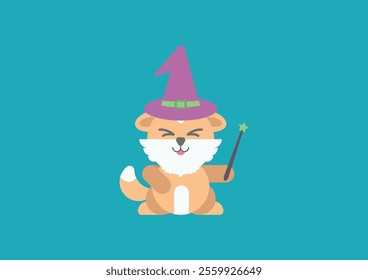 Witch cat illustration using flat design style