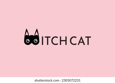 witch cat logo design, pet shop design, black cat lovers, wishcat, with cat logo