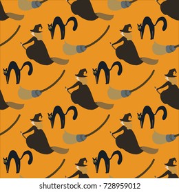 Witch, cat, pattern, vector illustration 