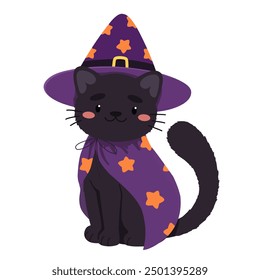 Witch cat, pet for Halloween. Cute cat print.