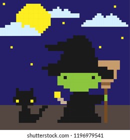 Witch Cat Pixel Stock Vector (royalty Free) 1196979541 