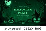 Witch Cat and Pumpkins Halloween Night Invitation Design