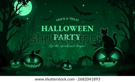 Witch Cat and Pumpkins Halloween Night Invitation Design
