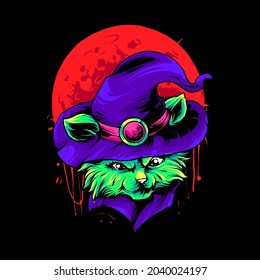 witch cat T shirt Illustration Premium Vector