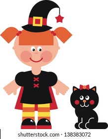 witch cat aÂ?Â? vector illustration, little witch and black cat