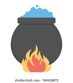 Witch cauldron with blue potion 