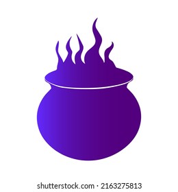 witch cauldron boiling with potion isolated black vector illustration silhouette hand drawing halloween sketch