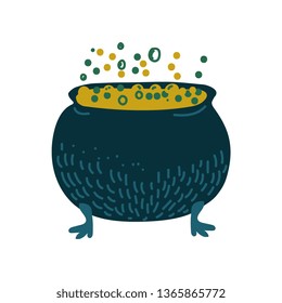 Witch Cauldron with Boiling Potion, Magic Object, Witchcraft Attribute Vector Illustration