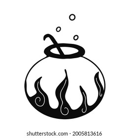 Witch cauldron with bubbles on a white background. Doodle illustration for printing, greeting cards, posters, stickers, textile and seasonal design. Vector eps 10.