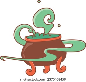 Witch cauldron with bubbling green liquid. Vector illustration.