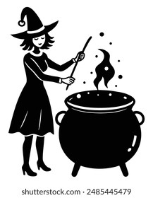 Witch Cauldron Bubbling Silhouette art