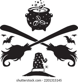 Witch Cauldron Coffee, Halloween Truck, Happy Halloween, Vector Illustration File