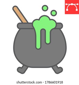 Witch cauldron color line icon, halloween and scary, witch pot sign vector graphics, editable stroke filled outline icon, eps 10