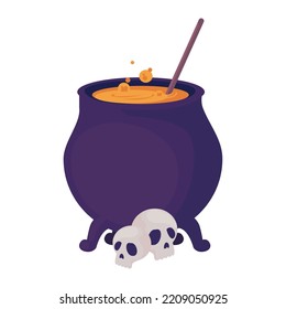 witch cauldron design with skulls