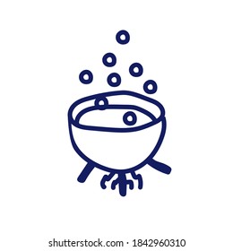 Witch cauldron doodle icon. Hand drawn witch cauldron icon in gel pen style vector