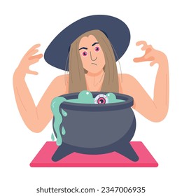 Witch cauldron flat illustration design 