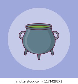 Witch cauldron flat line icon. Halloween elements. Vector illustration.