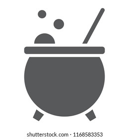 Witch cauldron glyph icon, magic and witchcraft, pot sign, vector graphics, a solid pattern on a white background, eps 10.