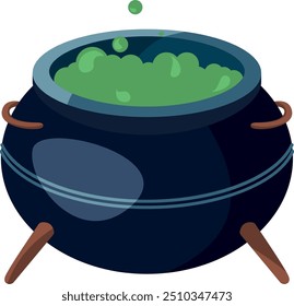 Witch cauldron with green magic potion cartoon icon