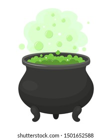 Witch cauldron with green potion. Cartoon vector illustrarion