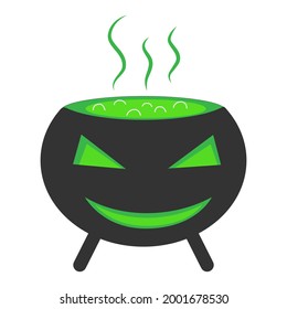 Witch cauldron of green potion. Vector illustration.