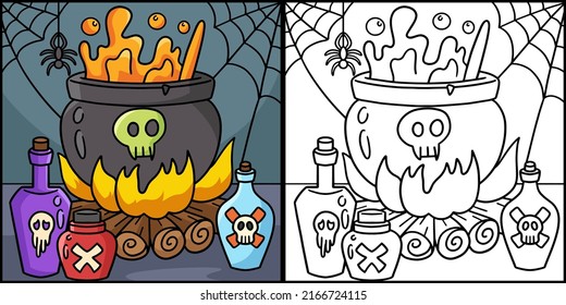 Ilustración de color de Witch Cauldron Halloween