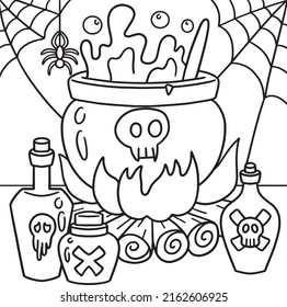 Witch Cauldron Halloween Coloring Page for Kids