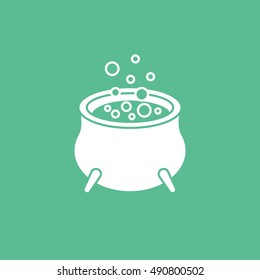 Witch Cauldron Halloween Concept  Flat Icon On Green Background