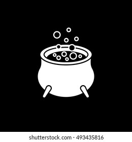 Witch Cauldron Halloween Concept Flat Icon On Black Background