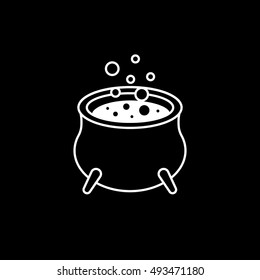 Witch Cauldron Halloween Concept Line Icon On Black Background